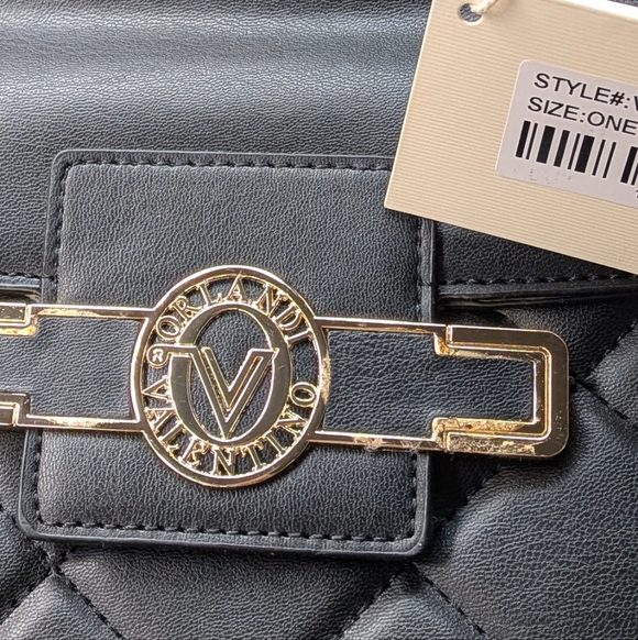 Valentino Orlandi Nwt  Quilted Black Satchel with Gold Accent Handbag - Picture 2 of 8